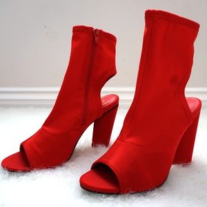 Red Ankle Bootie with Peep toe & Heel by Bamboo